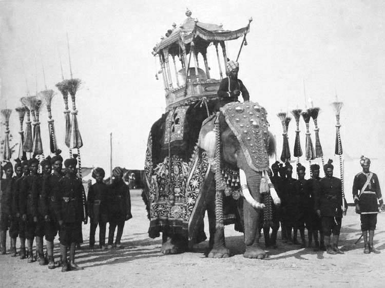The state Durbar Elephant, with attendants of His Highness the Maharaja of Mysore